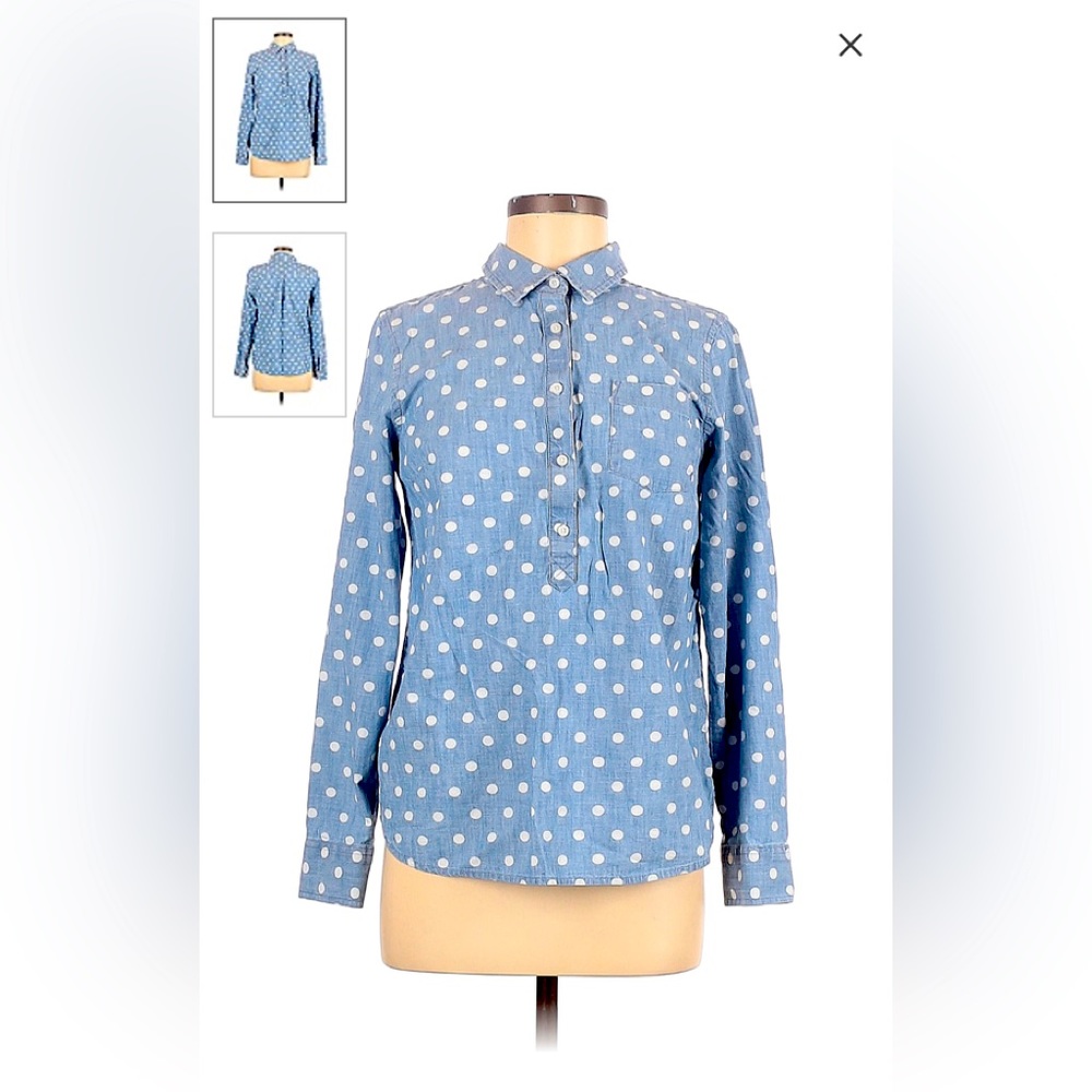 TOMMY Hilfiger Long Sleeve Button Down Shirt:             Blue Polka Dots Top